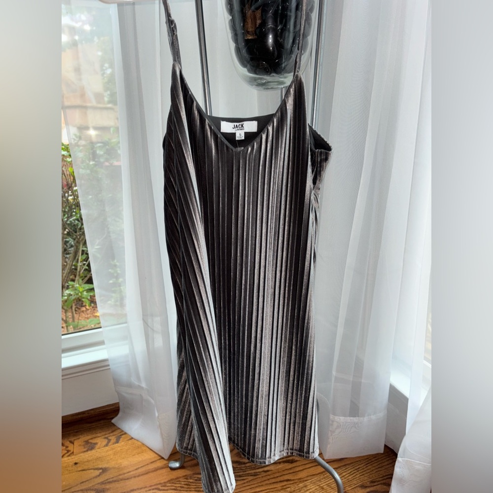 BB Dakota Metallic Silver Pleated Dress